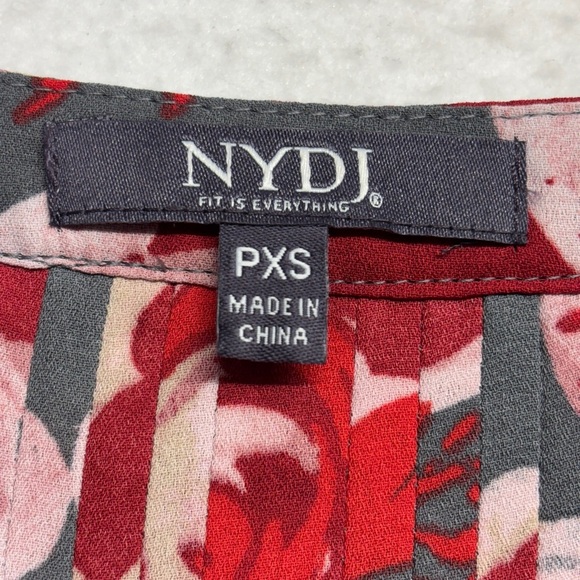 NYDJ PXS Floral Blouse Rose 3/4 Sleeve Button Down Red Gray - Picture 3 of 7